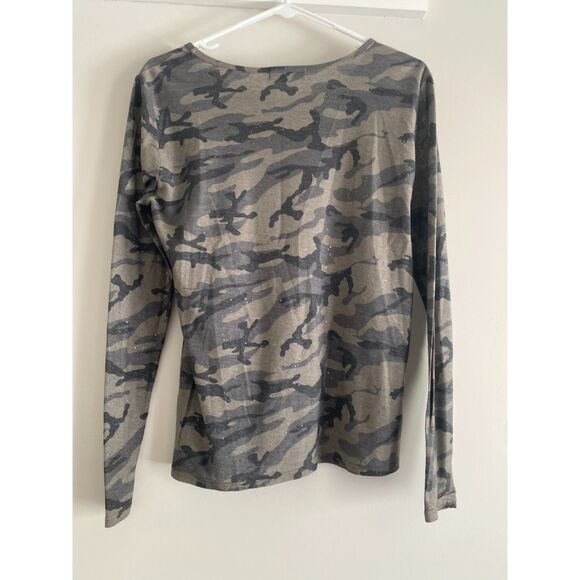 Michael Stars Madison Brushed Army Green Camo Long Sleeve Womens Small Sparkle - Picture 2 of 6